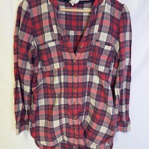 Anthropologie Red and Blue Plaid Button-Down Shirt